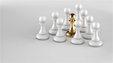Chess pawn piece outstanding. Leadership concept. Unique individuality and standing out of crowd. 3d rendering
