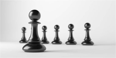 Chess pawn piece outstanding. Leadership concept. Unique individuality and standing out of crowd. 3d rendering