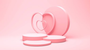 Minimal heart shapes background mock up podium. Pedestal scene with for product platform. 3d rendering