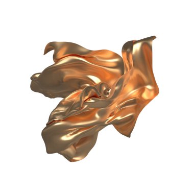 Golden wavy silk satin cloth flying. 3d rendering