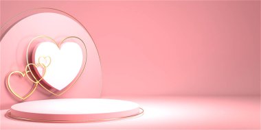 Minimal heart shapes background mock up podium. Pedestal scene with for product platform. 3d rendering