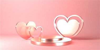 Minimal heart shapes background mock up podium. Pedestal scene with for product platform. 3d rendering