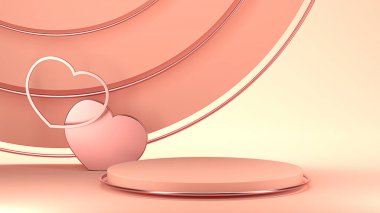 Minimal heart shapes background mock up podium. Pedestal scene with for product platform. 3d rendering
