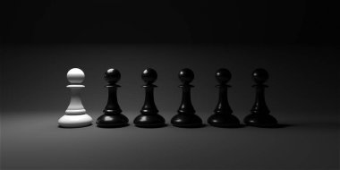Chess pawn piece outstanding. Leadership concept. Unique individuality and standing out of crowd. 3d rendering