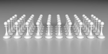 Different chess pieces pawns. Concept business background. 3d rendering
