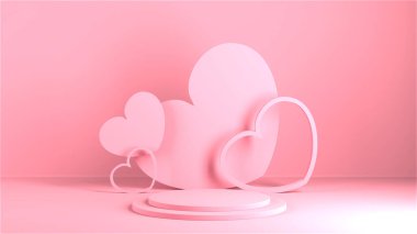 Minimal heart shapes background mock up podium. Pedestal scene with for product platform. 3d rendering
