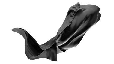 Abstract black flying fabric . Design element. 3d rendering