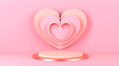 Minimal heart shapes background mock up podium. Pedestal scene with for product platform. 3d rendering