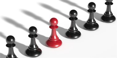 Chess pawn piece outstanding. Leadership concept. Unique individuality and standing out of crowd. 3d rendering