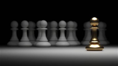 Chess pawn piece outstanding. Leadership concept. Unique individuality and standing out of crowd. 3d rendering