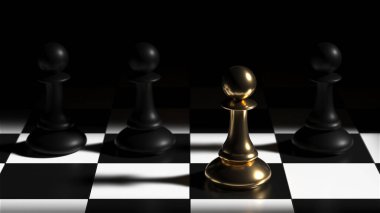 Chess pawn piece outstanding. Leadership concept. Unique individuality and standing out of crowd. 3d rendering