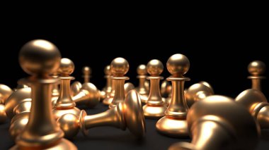 Different chess pieces pawns. Concept business background. 3d rendering