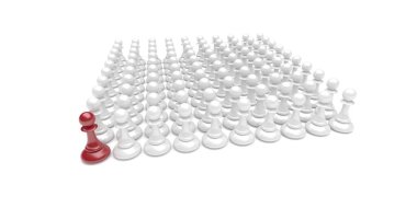 Chess pawn piece outstanding. Leadership concept. Unique individuality and standing out of crowd. 3d rendering