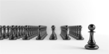 Chess pawn piece outstanding. Leadership concept. Unique individuality and standing out of crowd. 3d rendering