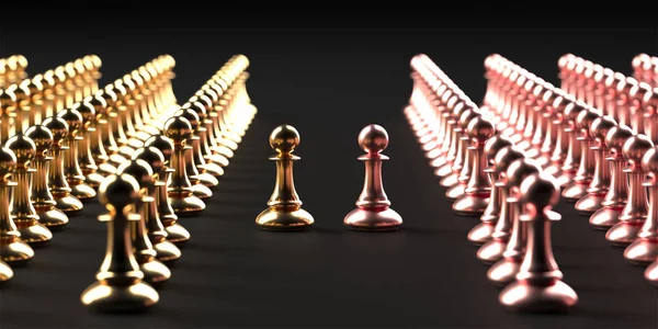 Different Chess Pieces Pawns Concept Business Background Rendering — стоковое фото