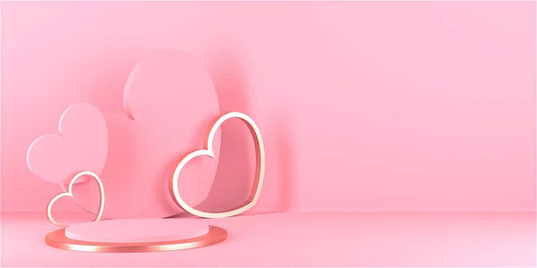 Minimal Heart Shapes Background Mock Podium Pedestal Scene Product Platform — Stock fotografie