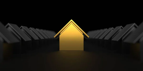 Golden Unique House Standing Out Real Estate House Hunting Concept — Fotografia de Stock