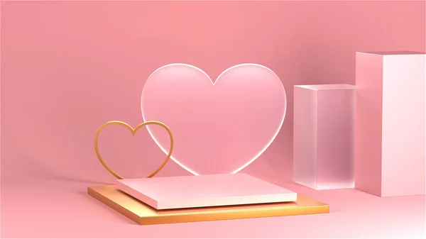 Minimal Heart Shapes Background Mock Podium Pedestal Scene Product Platform — Stockfoto