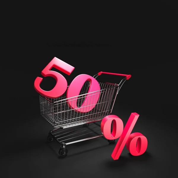 Concept Sale Discount Shopping Trolley Rendering — Photo