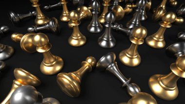 Different chess pieces pawns. Concept business background. 3d rendering