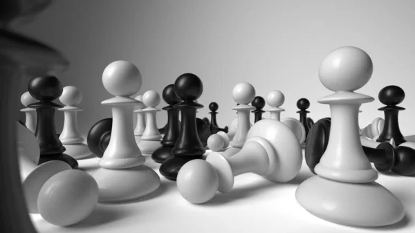 Different Chess Pieces Pawns Concept Business Background Rendering — Stock fotografie
