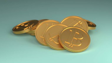 Bitcoin BTC coins heap. Blockchain technology. Business and finance concept. 3d rendering