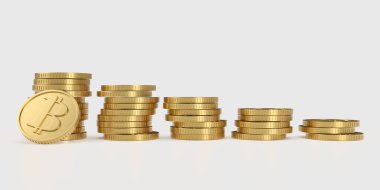 Bitcoin growing chart up. Cryptocurrency rate. 3d rendering