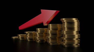 Money profit. Coins chart with arrow. Banking income. 3d rendering