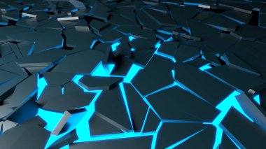 Cracked surface dark background. Broken effect destruction. 3d rendering