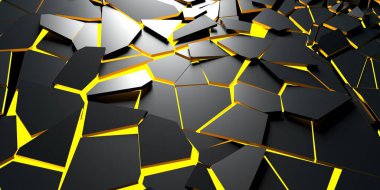 Cracked surface dark background. Broken effect destruction. 3d rendering