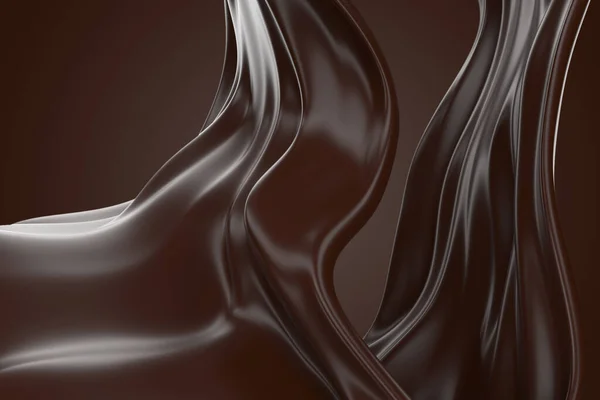 Splash of dark chocolate wave flow. Melted cocoa mass. 3d rendering