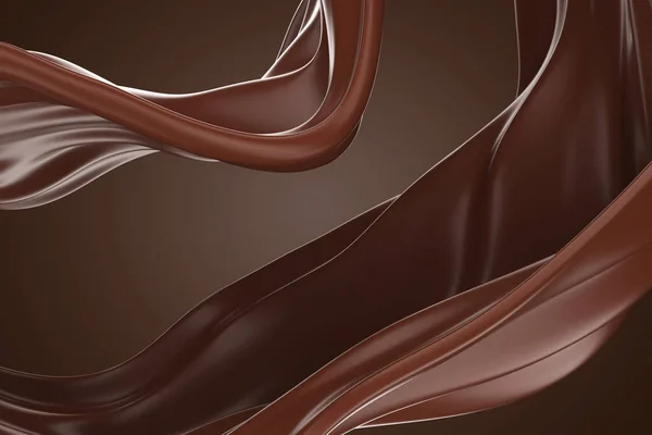 Splash of dark chocolate wave flow. Melted cocoa mass. 3d rendering