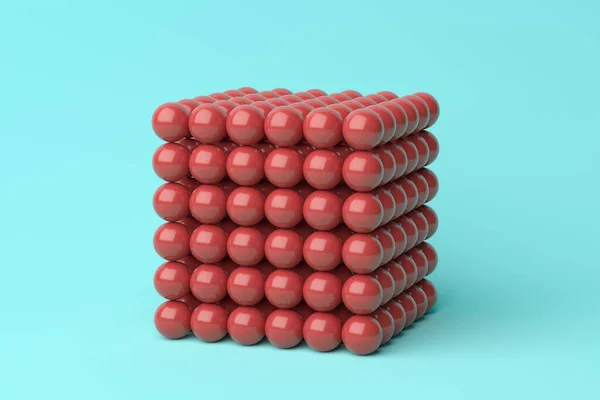 Esferas Vermelhas Formando Uma Forma Cubo Estrutura Abstrata Renderização — Fotografia de Stock