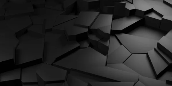 Černé Polygonální Geometrické Pozadí Luxusní Tmavý Prapor Vykreslování — Stock fotografie