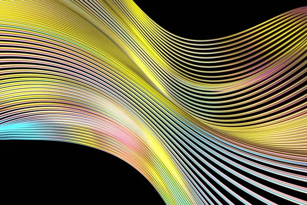 Listras Abstratas Fundo Ondulado Reflexões Coloridas Superfície Metálica Escura Renderização — Fotografia de Stock