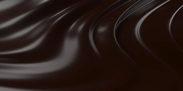 チョコレートの背景 溶かしたチョコの塊 ココアコーヒーミルク波の流れ 3Dレンダリング — ストック写真