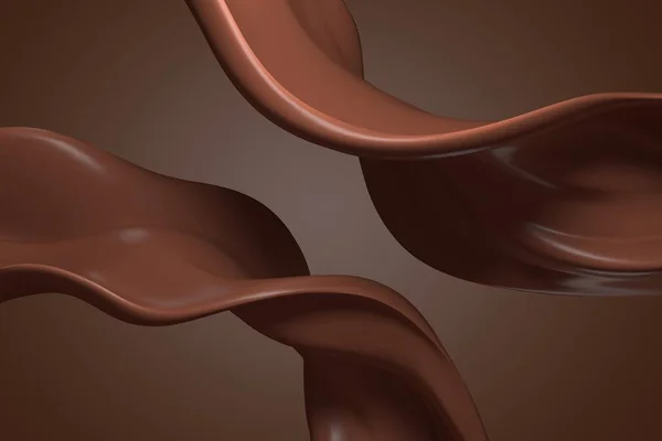 チョコレートの背景 溶かしたチョコの塊 ココアコーヒーミルク波の流れ 3Dレンダリング — ストック写真