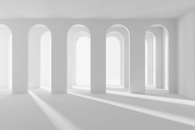 Beyaz Modern mimari iç arka plan. 3D render illüstrasyon