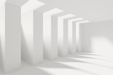 Beyaz Modern mimari iç arka plan. 3D render illüstrasyon