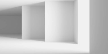 Beyaz, boş mimari iç mimari. Modern bina tasarımı... 3D görüntüleme