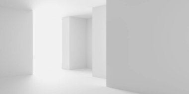 Beyaz, boş mimari iç mimari. Modern bina tasarımı... 3D görüntüleme