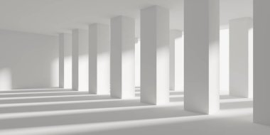 Beyaz, boş mimari iç mimari. Modern bina tasarımı... 3D görüntüleme