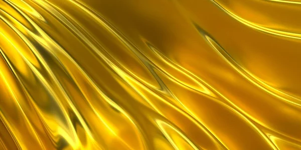 Gold Luxus Stoff Hintergrund Satin Faltet Texturmuster Darstellung — Stockfoto