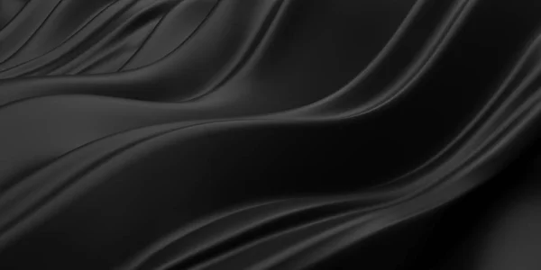 Abstraktní Černá Látka Pozadí Hedvábné Tkaniny Krásné Záhyby Vykreslování — Stock fotografie