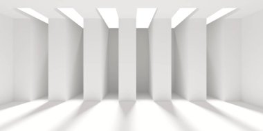 Beyaz Modern mimari iç arka plan. 3D render illüstrasyon