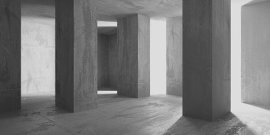 Soyut boş modern iç mekan. Beton duvarlar. Mimarlık geçmişi. 3d oluşturma
