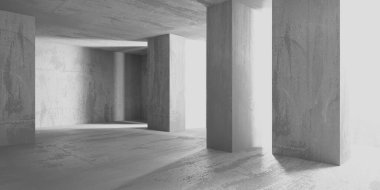 Soyut iç dizayn beton oda. Mimarlık geçmişi. 3d oluşturma