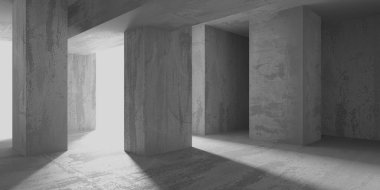 Soyut boş modern iç mekan. Beton duvarlar. Mimarlık geçmişi. 3d oluşturma