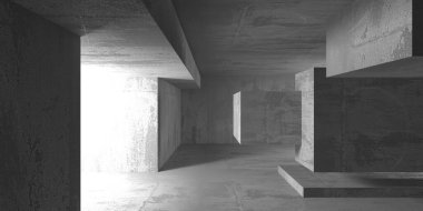 Soyut mimari iç plan. Modern beton oda. 3d oluşturma