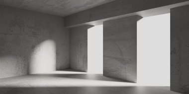 Soyut mimari iç plan. Modern beton oda. 3d oluşturma